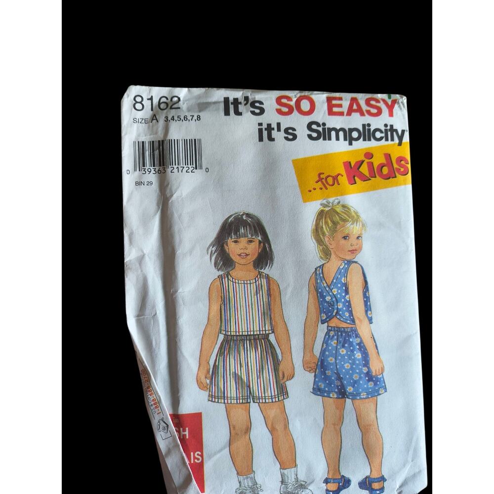Simplicity #8162 Girl Play Clothes Top Shorts SZ 3,4,5,6,7,8 Pattern 1998